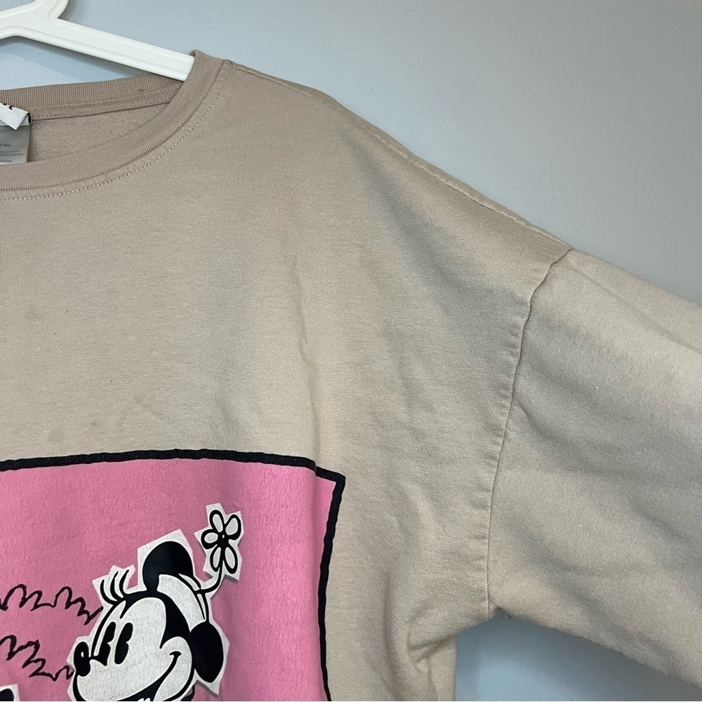 Disney Mickey Minnie Mouse Cropped Sweatshirt Pullover Size XXL Beige Pink - Picture 3 of 6